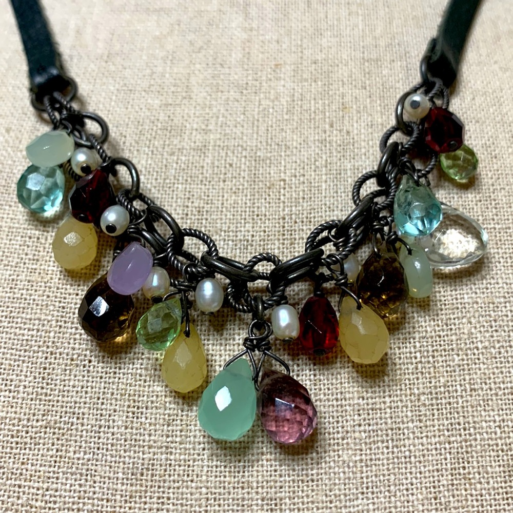 Gemstone Necklace leather sterling clasp